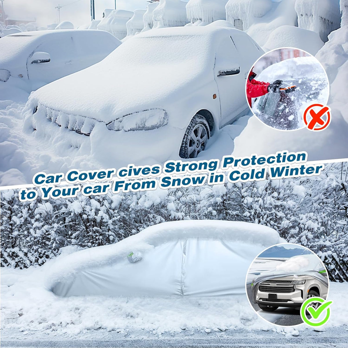 TUCAREST 6-Layers Premium Full Car Cover Hard Shell Zipper Design Waterproof All Weather Weatherproof UV Sun Protection Snow Dust Storm Resistant Outdoor with Straps (Fit for SUV/MPV 191"- 200")