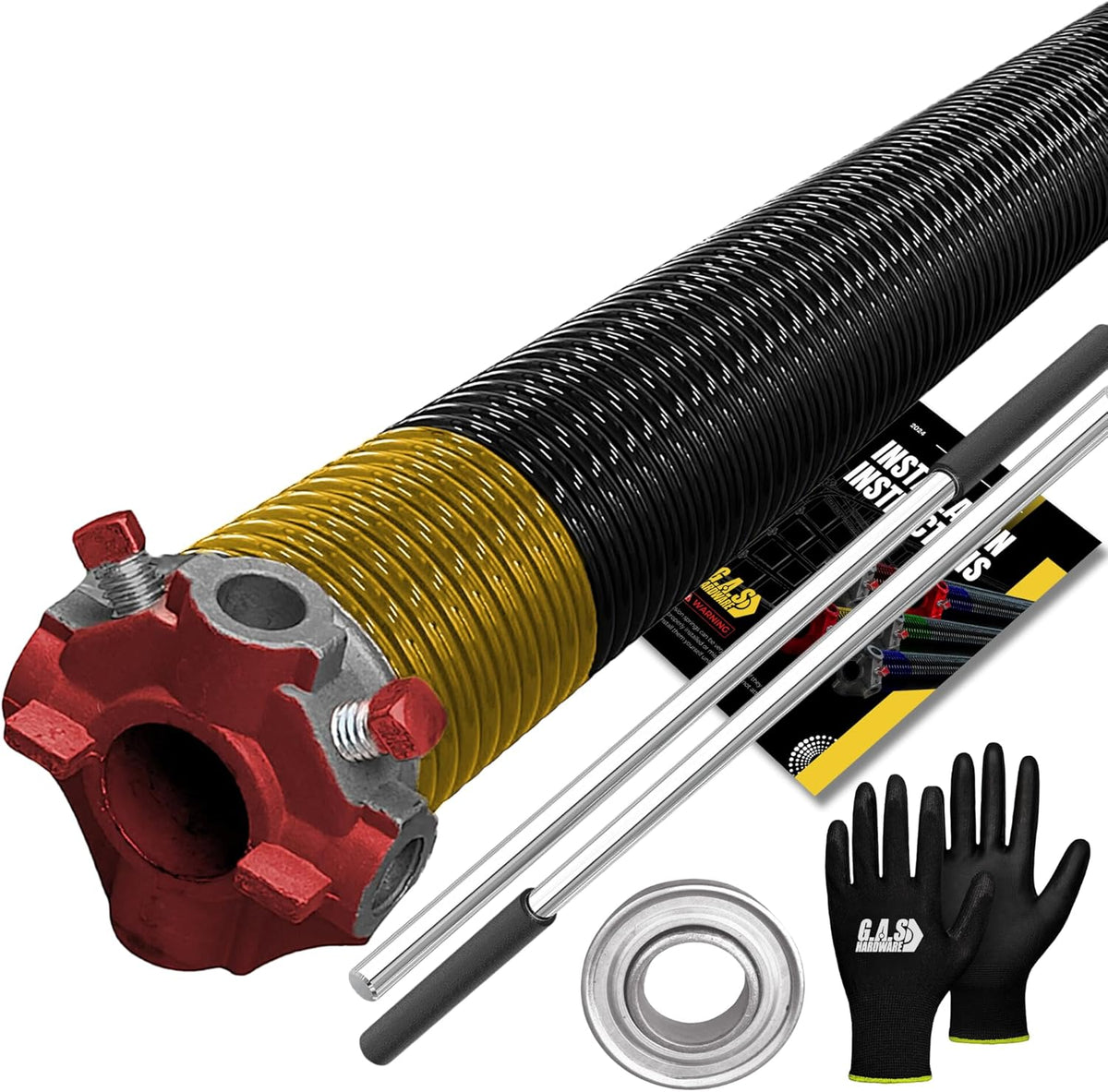 Garage Door Torsion Spring 250x2x34 Torsion Springs for Garage Door Repair Right Hand Wound Replacement for Left Side of Garage Door with 1" Steel Bearing, Gloves, Manual and Winding Bars (Red Cone)