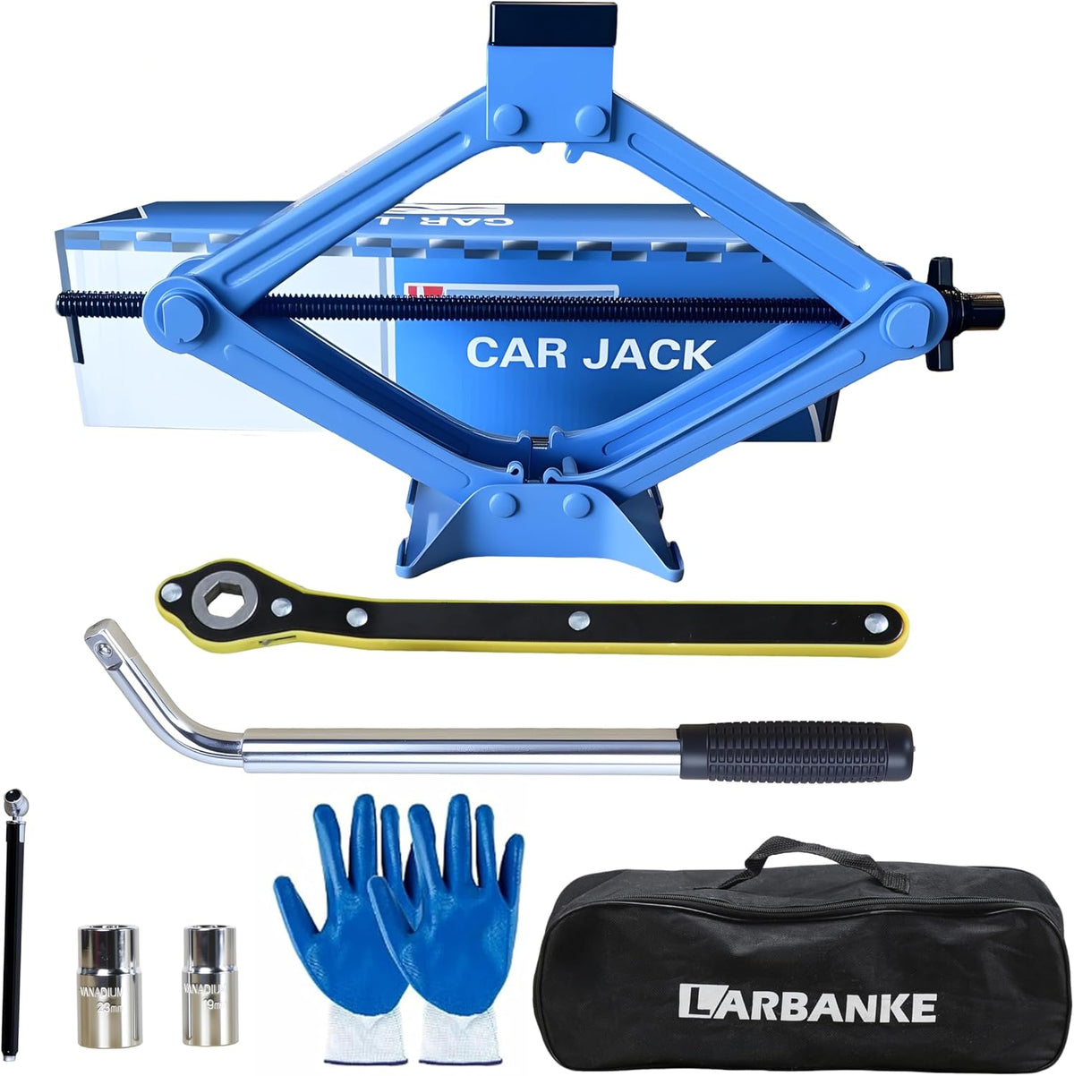 Car Jack Kit, 2.5 Ton (5511lbs), 16.5'' Portable Non-Slip Scissor Lift Jacks, Car Jack 8 Piece Set with Ratchet and Tire Replacement Kit for Sedan, MPV, SUV