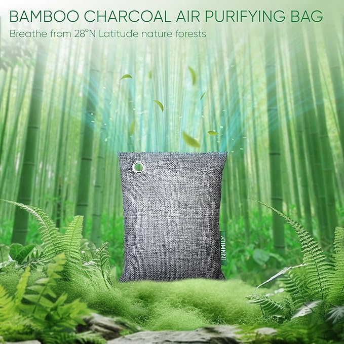 Activated Charcoal Odor Absorber,Large 4x200g w Hooks Nature Odor Eliminator for Strong Odor,Bamboo Charcoal Air Purifying Bags,Moisture Absorbers for Fresh Home Car Closet Pet,Smoke Smell Deodorizer