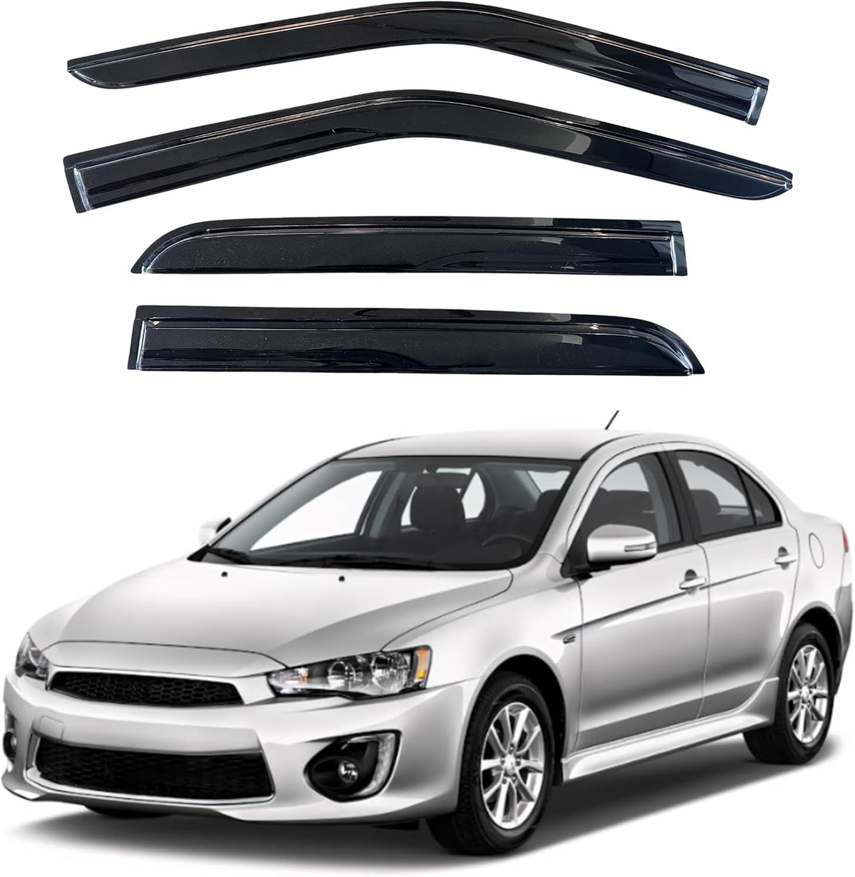 KPY Window Visor Compatible with Mitsubishi Lancer 2008-2017, 4PC Rain Guard Side Window Vent Deflectors Tape-On Mugen Style, 2008 2009 2010 2011 2012 2013 2014 2015 2016 2017