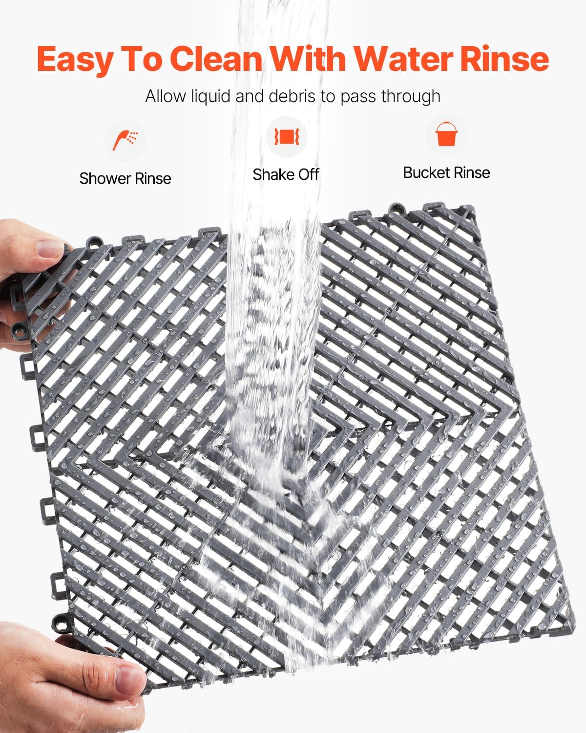 VEVOR Interlocking Drainage Mat, 12” x 12” Modular Interlocking Cushion, 40 Pcs Splicing Drainage Mats, Non-Slip Gray PP Drainage Floor Tile and Shower Mat, for Garage, Garden, Kitchen & Outdoor
