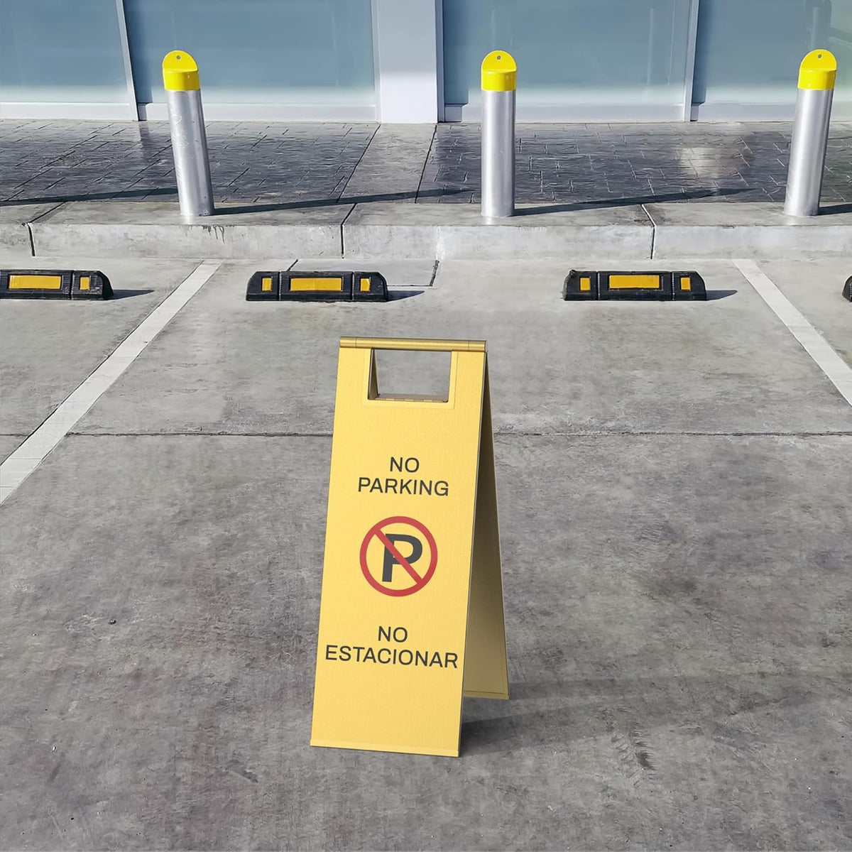Stainless Steel No Parking Sign Portable Foldable Handle 2-Pack (Gold)