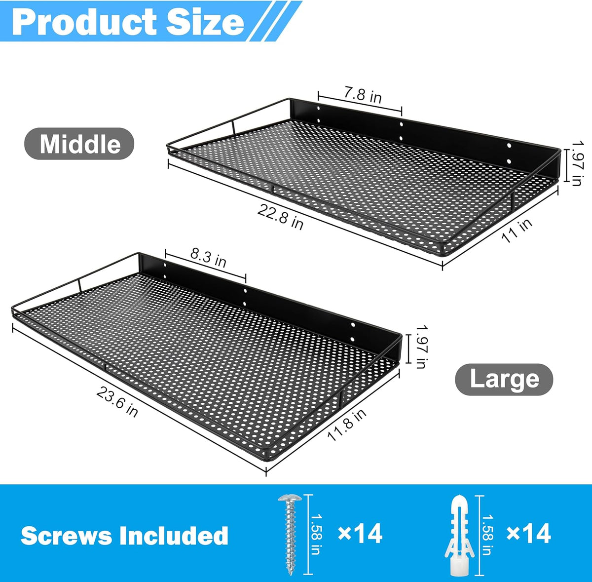 RedCall Heavy-Duty Wall Shelf, 2 Pack Garage Shelf, 23.5" x 12" Large Wall Mounted Shelves for Garage, Laundry Room, Closet, Holds Up to 75 Lbs