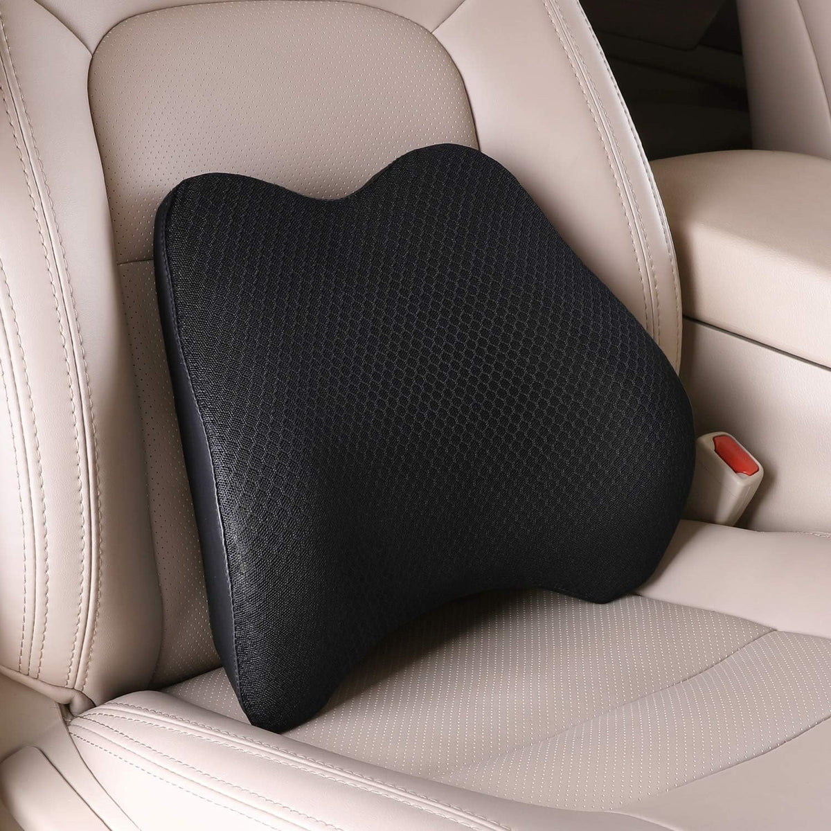 Memory Foam Lumbar Support Pillow for Car - Back Support for Car Seat (Black)