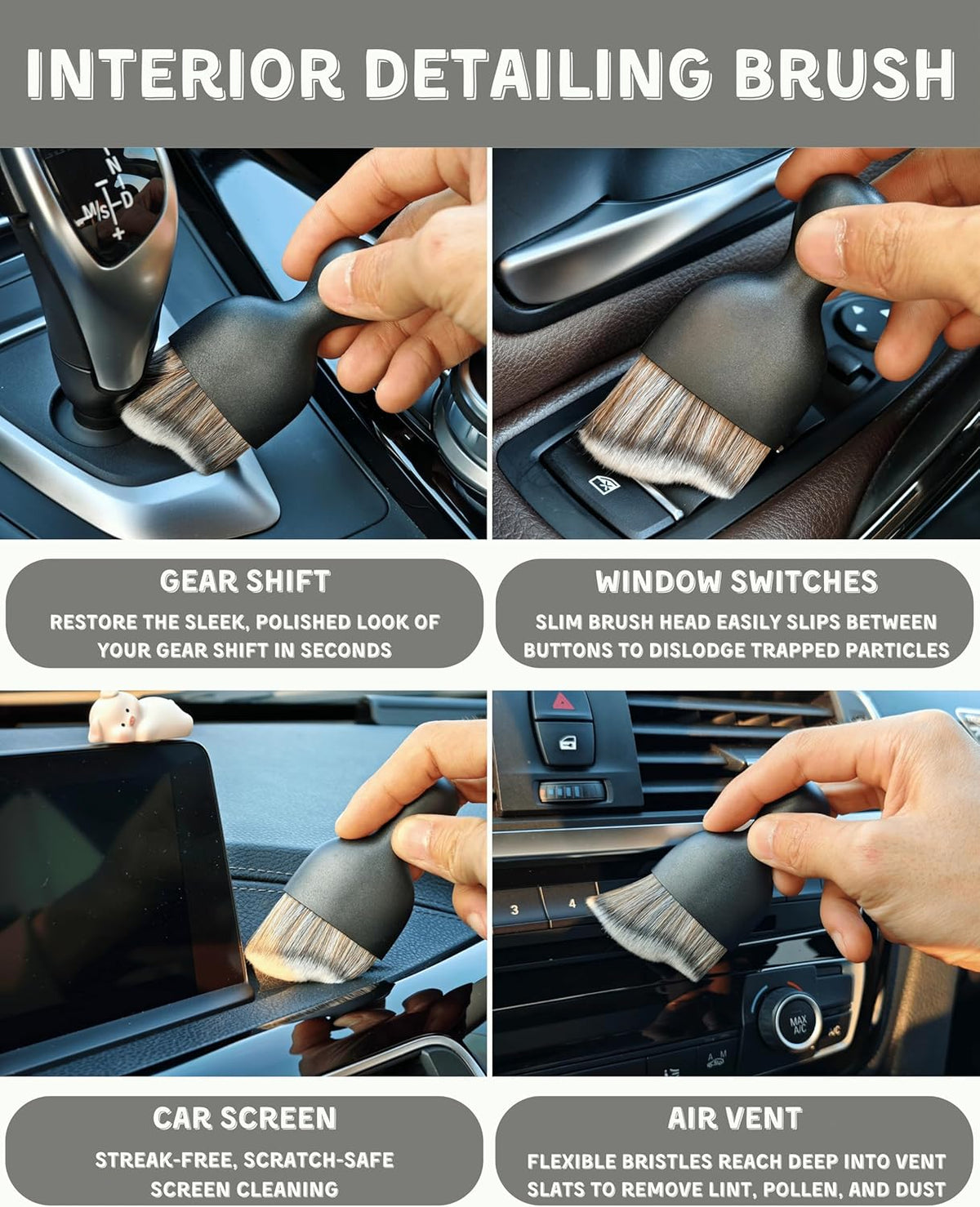18Pcs Professional Car Interior Detailing Kit All-in-One Cleaning Tools for Windows, Dashboard, Vents, Windshield Cleaner Brush, Magic Sponge, Chamois Cloth, Detailing Brushes & Accessories