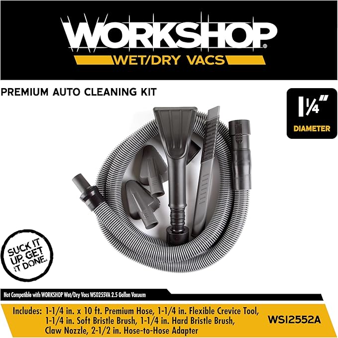 WORKSHOP Wet/Dry Vacs Shop Vacuum Accessories WS12552A Premium Auto Cleaning Attachment Kit for Wet Dry Vacuum Cleaners, 1-1/4-inch Vac Attachments with 2-1/2-inch Hose Adapter