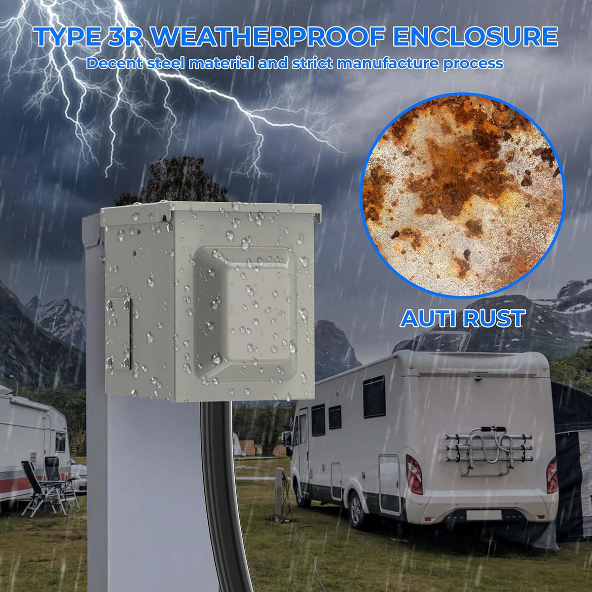 30 Amp RV Power Outlet Box, NEMA TT-30R 125V RV Outdoor Electrical Receptacle Panel, Weatherproof, for RV Camper Travel Trailer Electric Car Generator