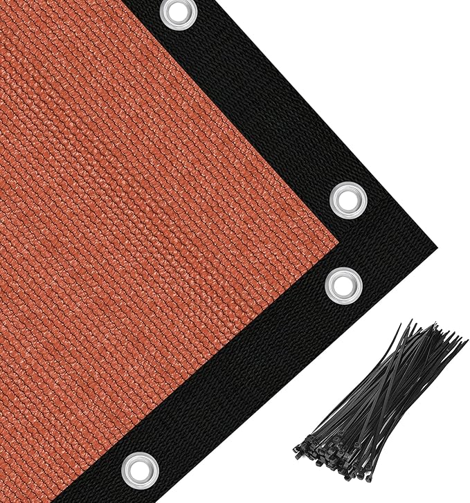 Amagenix 90% Pergola Shade Cover 11' X 11' Sun Shade Cloth with Grommets for Outdoor Garden Patio Porch, Commercial Grade 200 GSM - Cable Zip Ties Included (We Customized) GN108, Rust Red