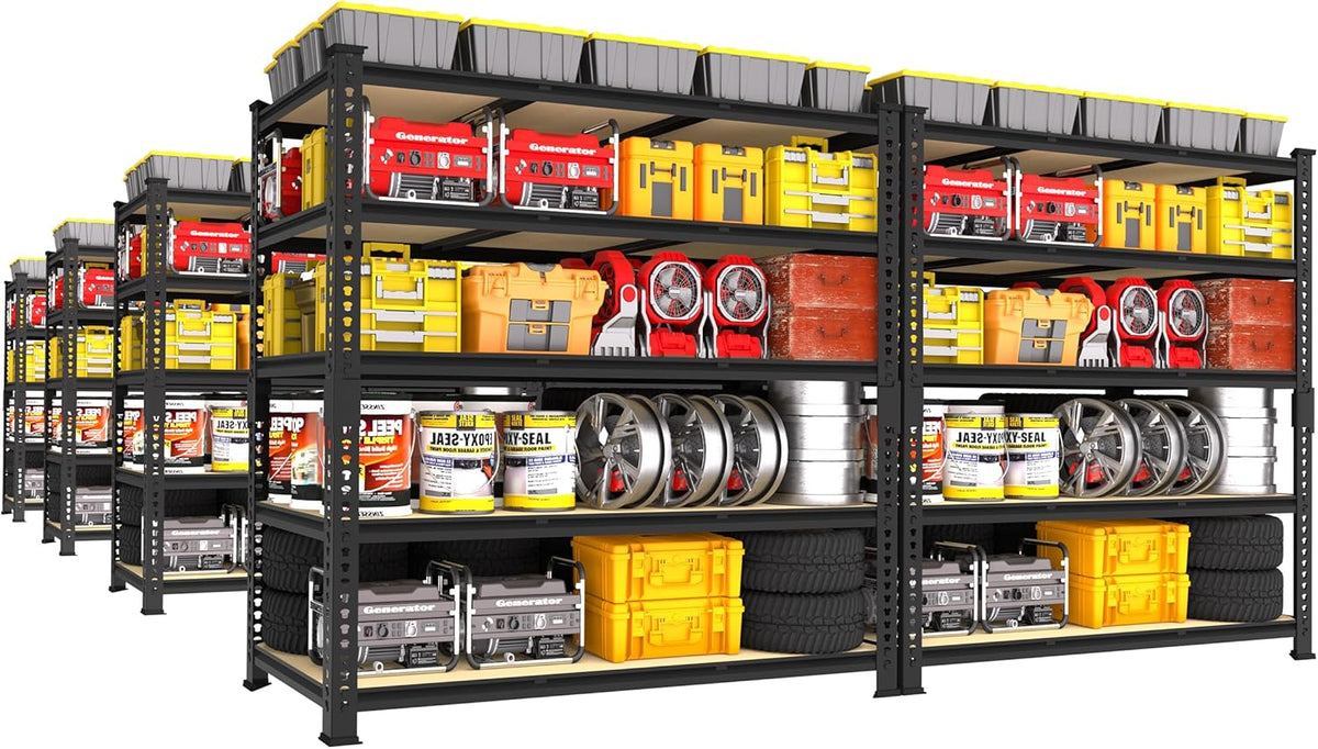 PrimeZone Heavy Duty Garage Storage Shelves - 48" W X 24" D X 72" H Adjustable Metal Shelving Unit, 5 Tier Industrial Shelves for Storage Standing Utility Rack for Warehouse, Basement, Black, 8 Pack