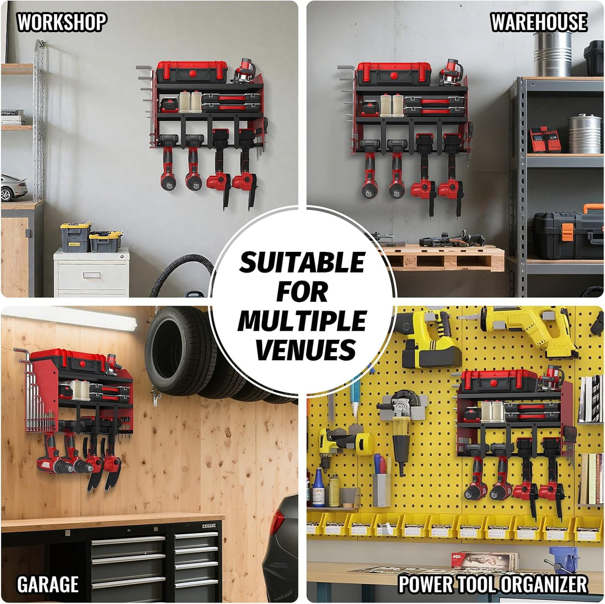 Power Tool Organizer Wall Mount, Utility Racks 3 Layers Storage Rack, Mini Chainsaw, Screwdriver, Drill Bit, Heavy Duty Iron Garage Tool Organizer Storage for Workshop Shed Pegboard Basement