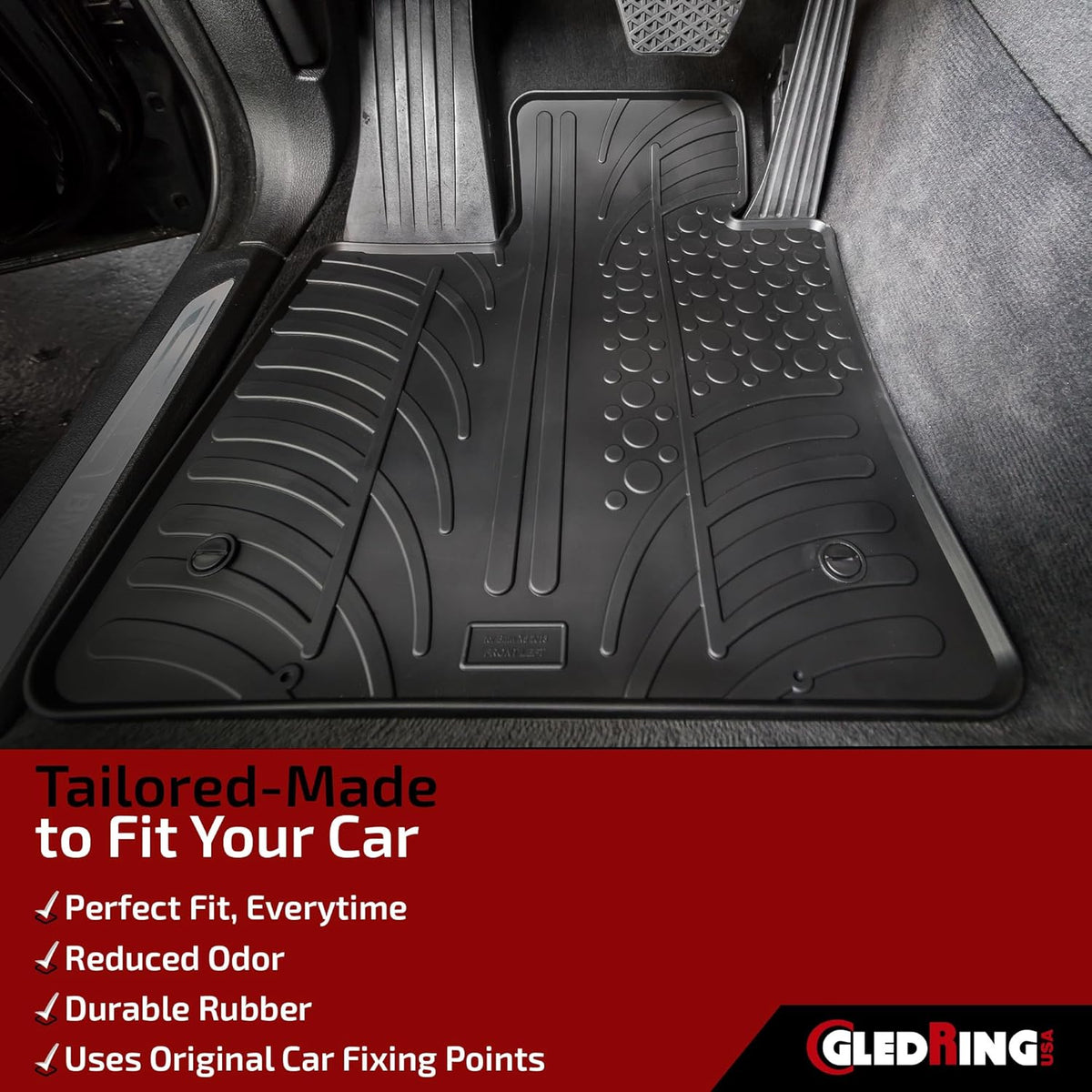 Gledring USA Custom Fit Rubber Mats Combo Pack Intended for Land Rover Range Rover Velar 2017-2022, No Trimming Required, Tailored Custom Fit, All-Weather, Protects from Rain, Mud, & Snow