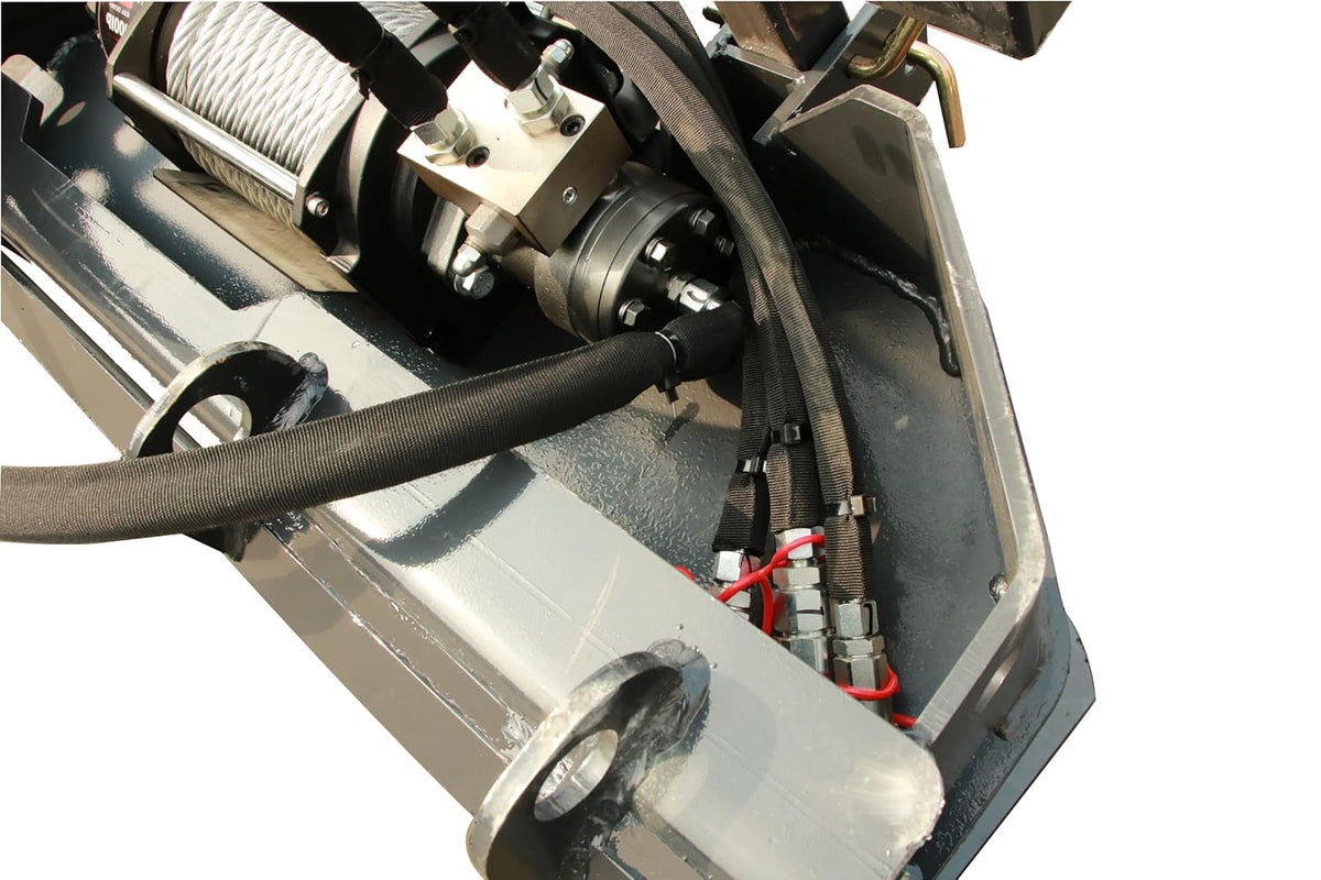 7.5T Skid Steer Winch, 93 FT Steel Cable Forestry Logging Winch, 15000 LB Pulling Capacity, Manual Clutch, Ground Stabilizer Jaw, Safety Screen