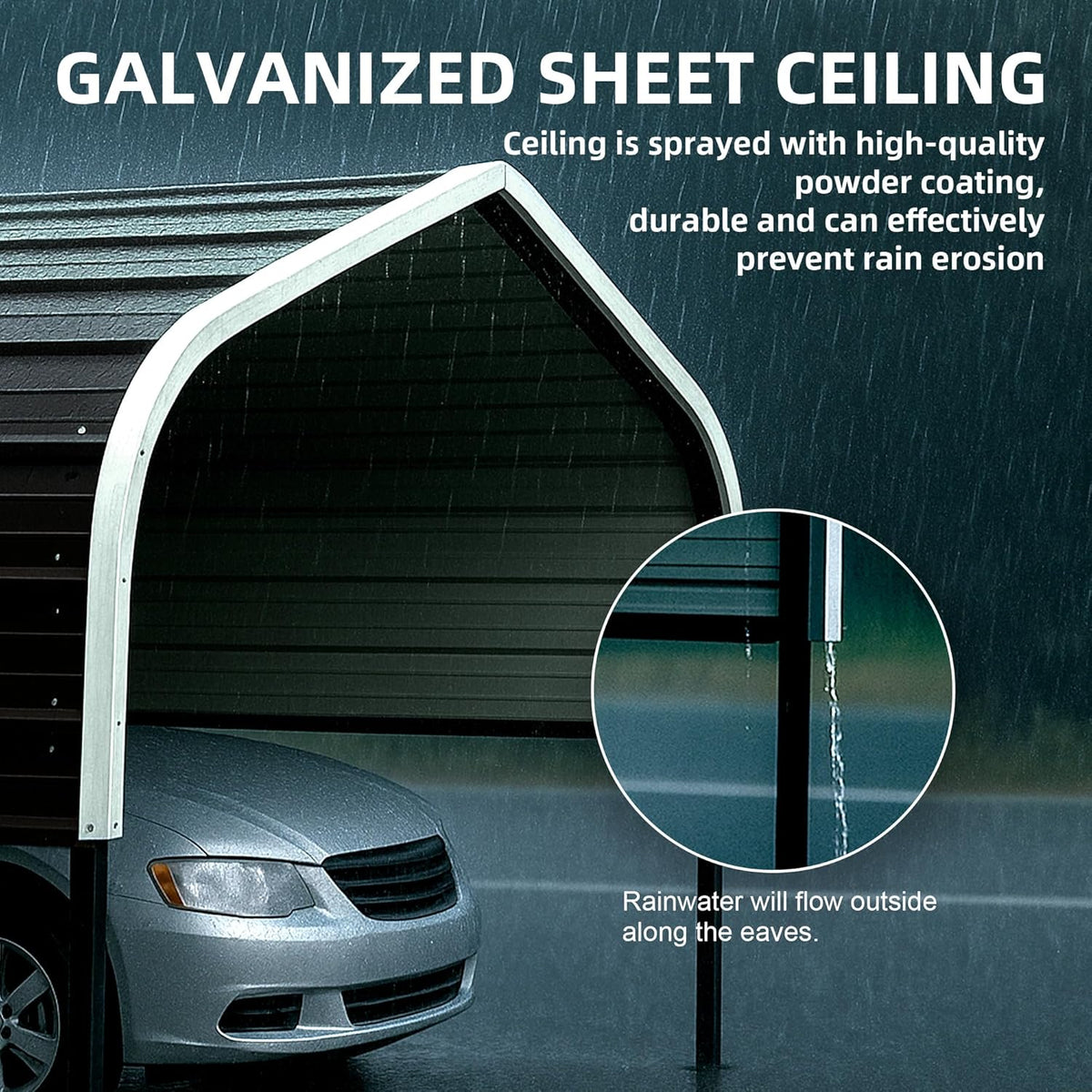 10x15 Metal Carport with Base Fixings Heavy Duty Garage Outdoor Chrome Plated Frame and Sheet Metal Construction Suitable for Boats, Cars, Tractors and Agricultural Equipment, Dark Gray