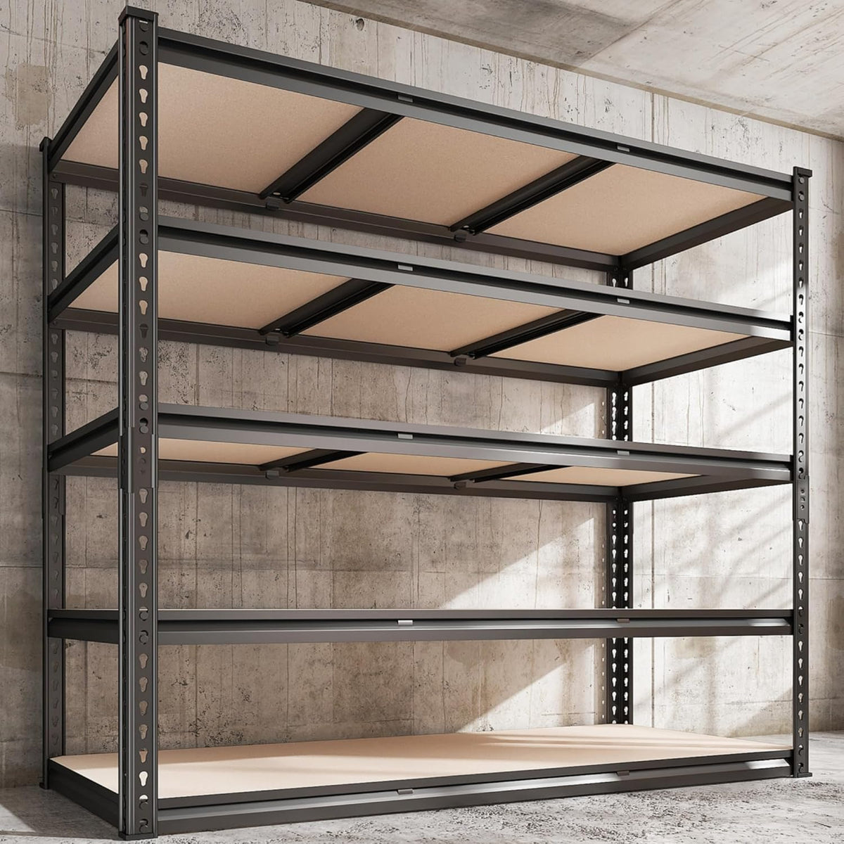 REIBII 48" W Garage Shelving Heavy Duty, 3000LBS Storage Shelves, 5-Tier Adjustable Metal Shelving, Garage Shelves Sturdy Industrial Shelf, Easy Assemble, 72" H x 48" W x 18" D