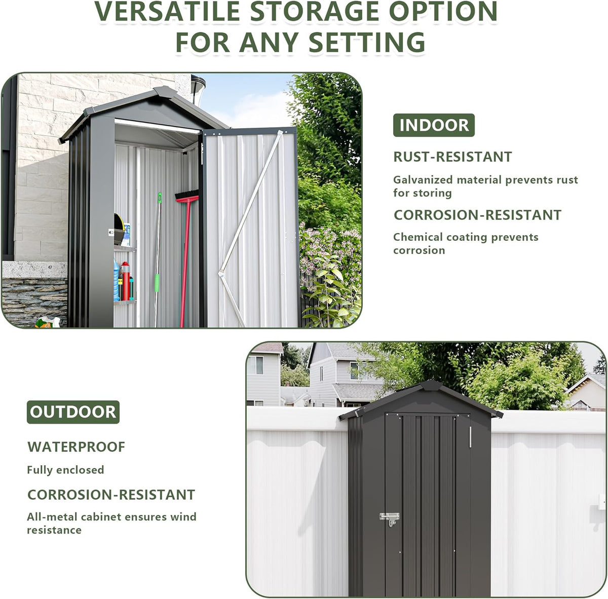 2.5x1.4 FT Outdoor Storage Shed, Small Metal Garden Shed with Adjustable Shelves, Mini Outside Tool Sheds with Lockable Hinged Door, Waterproof Outdoor Storage Cabinet for Backyard, Patio, Lawn, Black