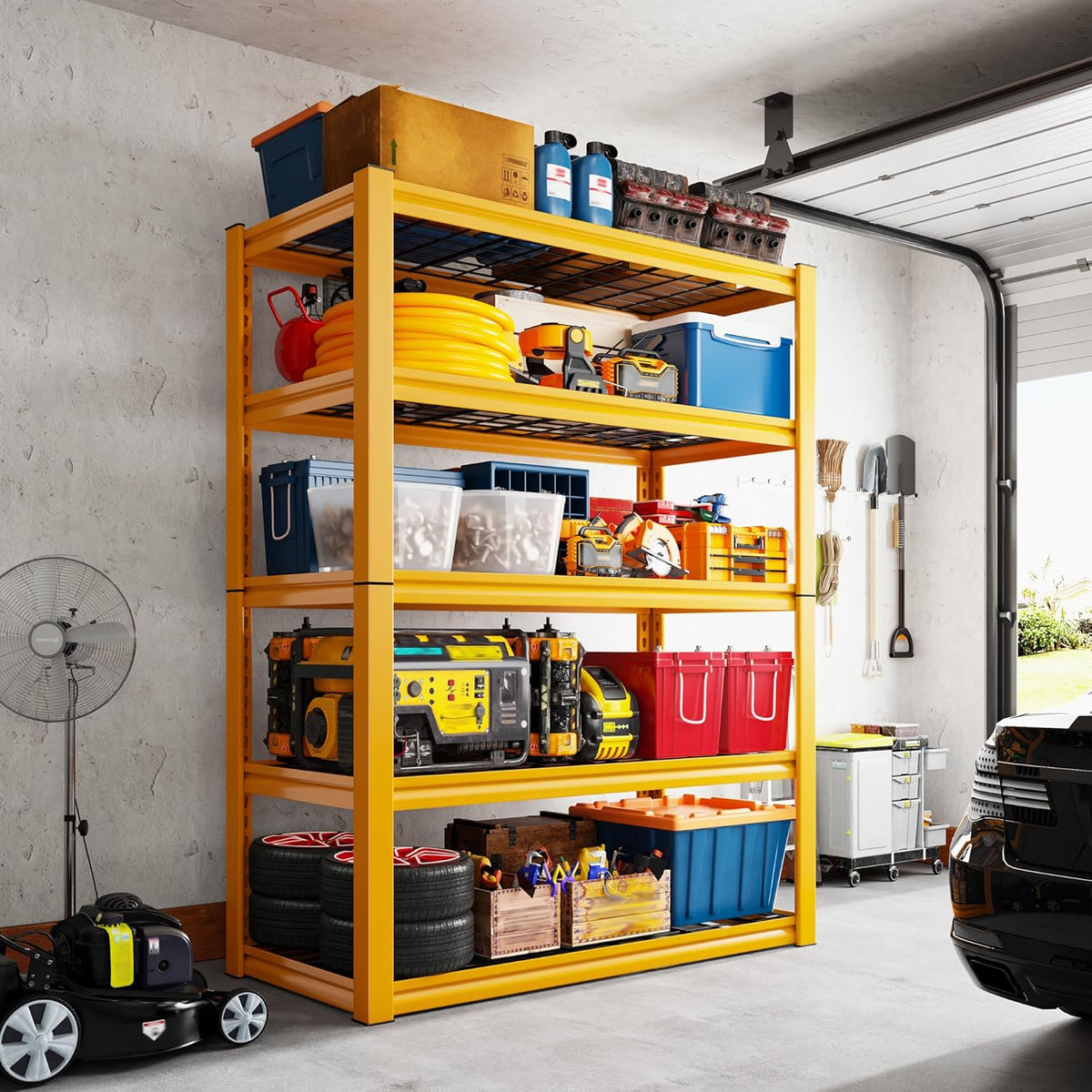 REIBII Storage Shelves 40''W Garage Shelving Heavy Duty Metal Shelving 2000LBS Metal Shelves 5 Tier Industrial Shelf for Pantry Kitchen Basement 72" H x 40''W x 17.8''D, Yellow