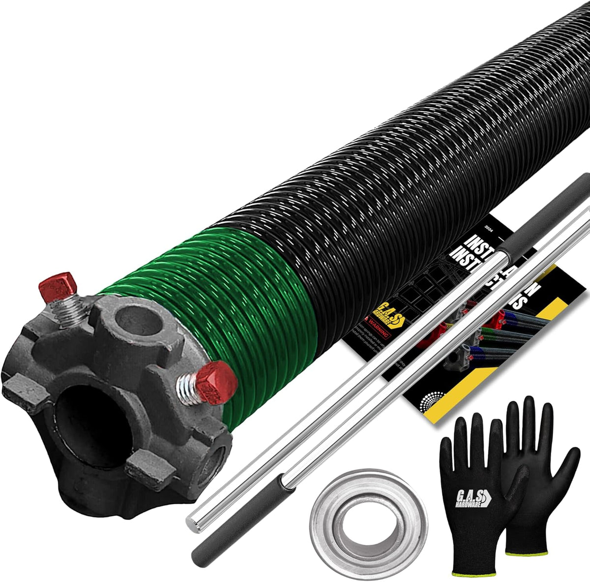 Garage Door Torsion Spring 243x2x28 Torsion Springs for Right Side of Garage Door with 1" Steel Bearing, Gloves, and Winding Bars Precision E-Coating 5-Year Warranty Minimum 30,000 Cycles (Black Cone)