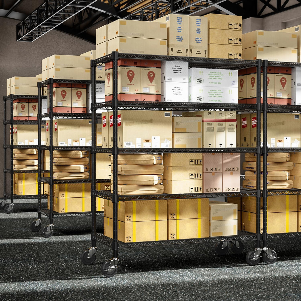 Garage Shelving 5 Tier Industrial Metal Shelving Units for Commercial, Basement, Pantry, Warehouse, School, Black Heavy Duty Easy Assembly 23.6" D x 53.2" W x 73.6" H