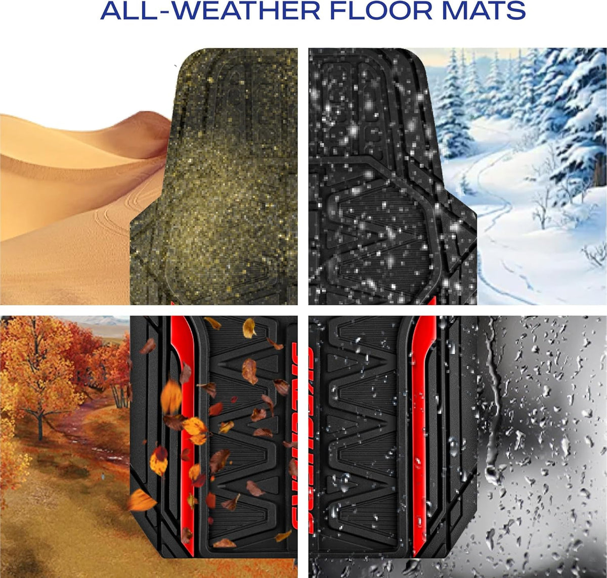 Skechers Car Floor Mats,Heavy Duty Rubber Car Mats Full Set,All Weather Floor Mats,Waterproof Trim to Fit Universal Floor Liner Car Accessories,Automotive Floor Mats for Cars Trucks SUV,Red