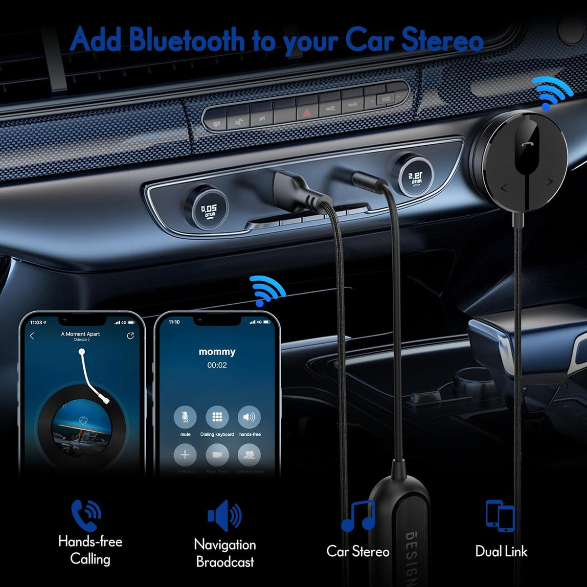 BESIGN BK01 Bluetooth Car Reciever with Ground Loop Noise Filter for car with 3.5mm Aux Jack