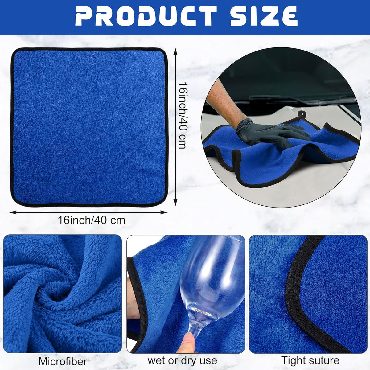 Tallew 50 Pcs Microfiber Towels 16 Inch x 16 Inch Microfiber Cloth Car Drying Towels for Cars Washing Polishing Office Windows Cleaning Household Supplies (Blue)