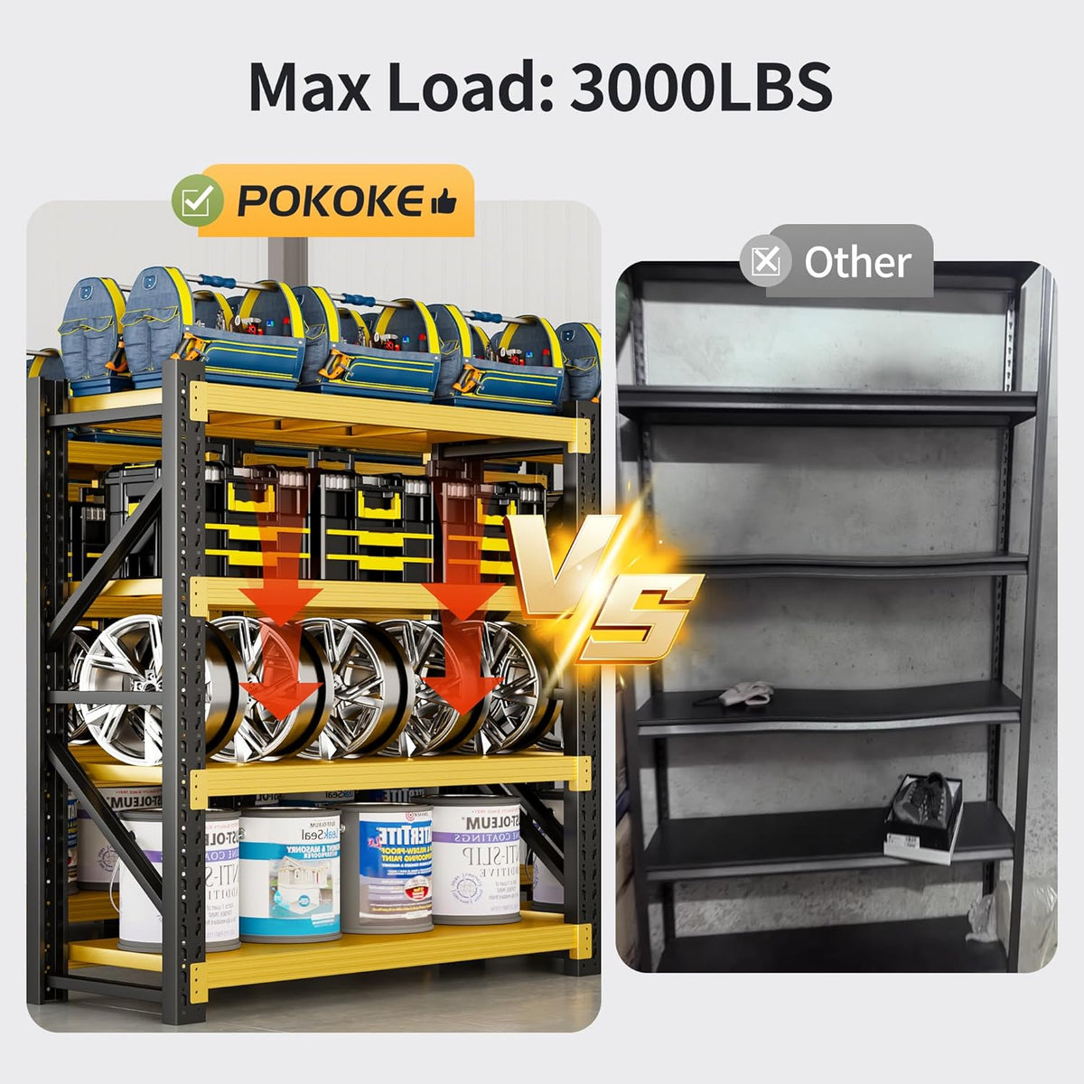 Garage Shelving Unit, 4 Tier Heavy Duty Racks, Easy Assembly, Metal Racks with Adjustable Shelves, 3000 LBS Load Capacity,for Warehouse,Basement (Black&Yellow, 19.7" D x 59.1" W x 78.7" H)