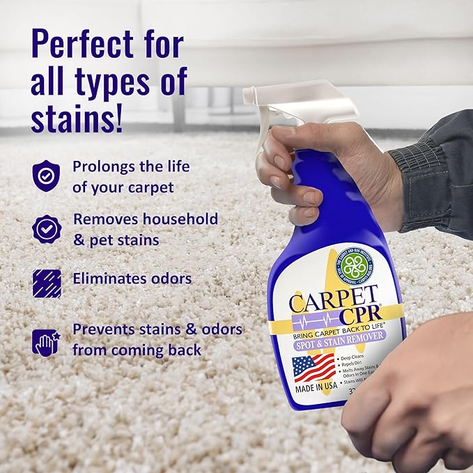 Carpet CPR Spot & Stain Remover Spray – Heavy Duty Carpet Cleaner for Pet Messes, Coffee & Tough Stains (32 Fl Oz (Pack of 2))