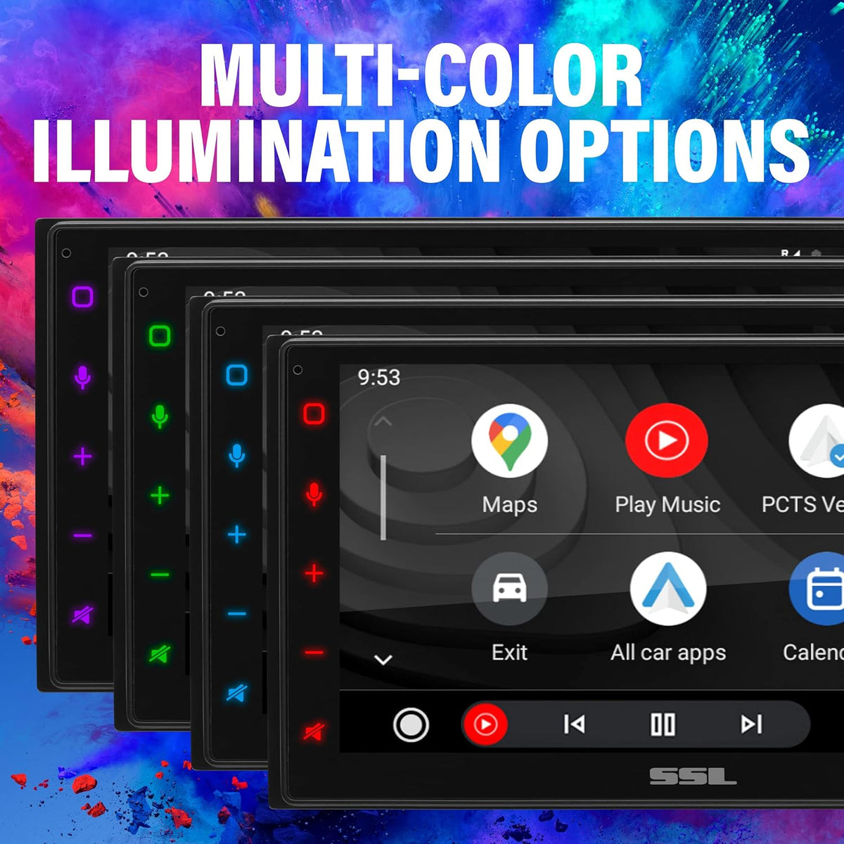 Sound Storm Laboratories DD999ACPW Wireless Apple CarPlay Android Auto Car Multimedia Player - Double-Din, 6.75 Inch Capacitive Touchscreen, Bluetooth, USB, No CD DVD Player, Multi-Color Illumination