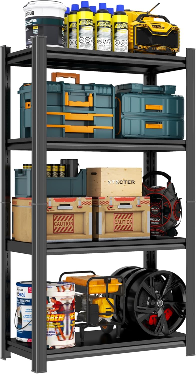 Metal Garage Shelving Unit, Heavy Duty 4-Tier Adjustable Storage Rack, Steel Shelving,2000 lbs Capacity, Industrial Shelves for Heavy Tools and Equipment (4-Tier 63" H x 36" W x 16" D)