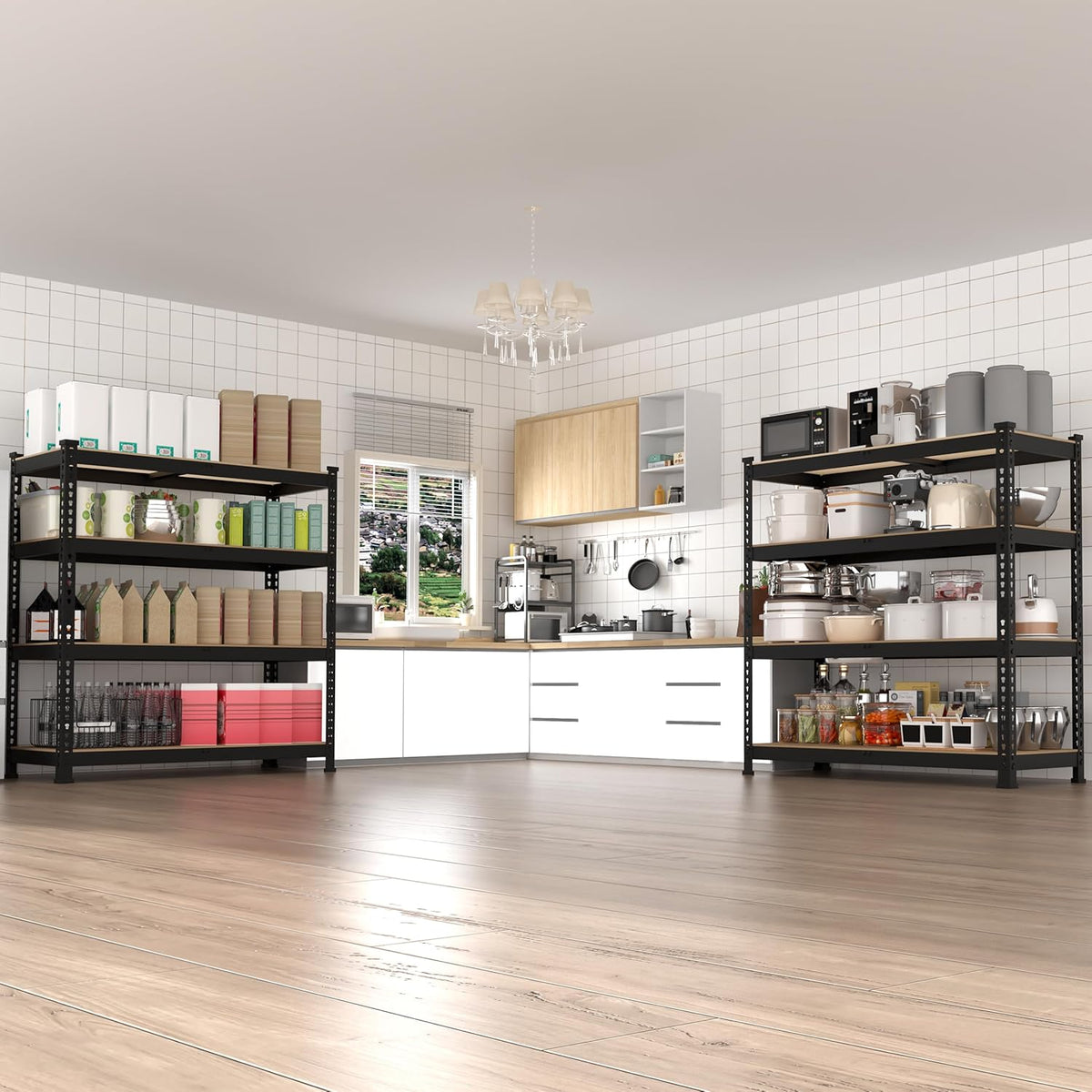 2 Packs 36" W x 16" D x 55" H Adjustable Garage Storage Shelves - 4-Shelf Heavy Duty Shelving Unit, Metal Utility Storage Organizer Racks for Warehouse Pantry Closet Kitchen, Black