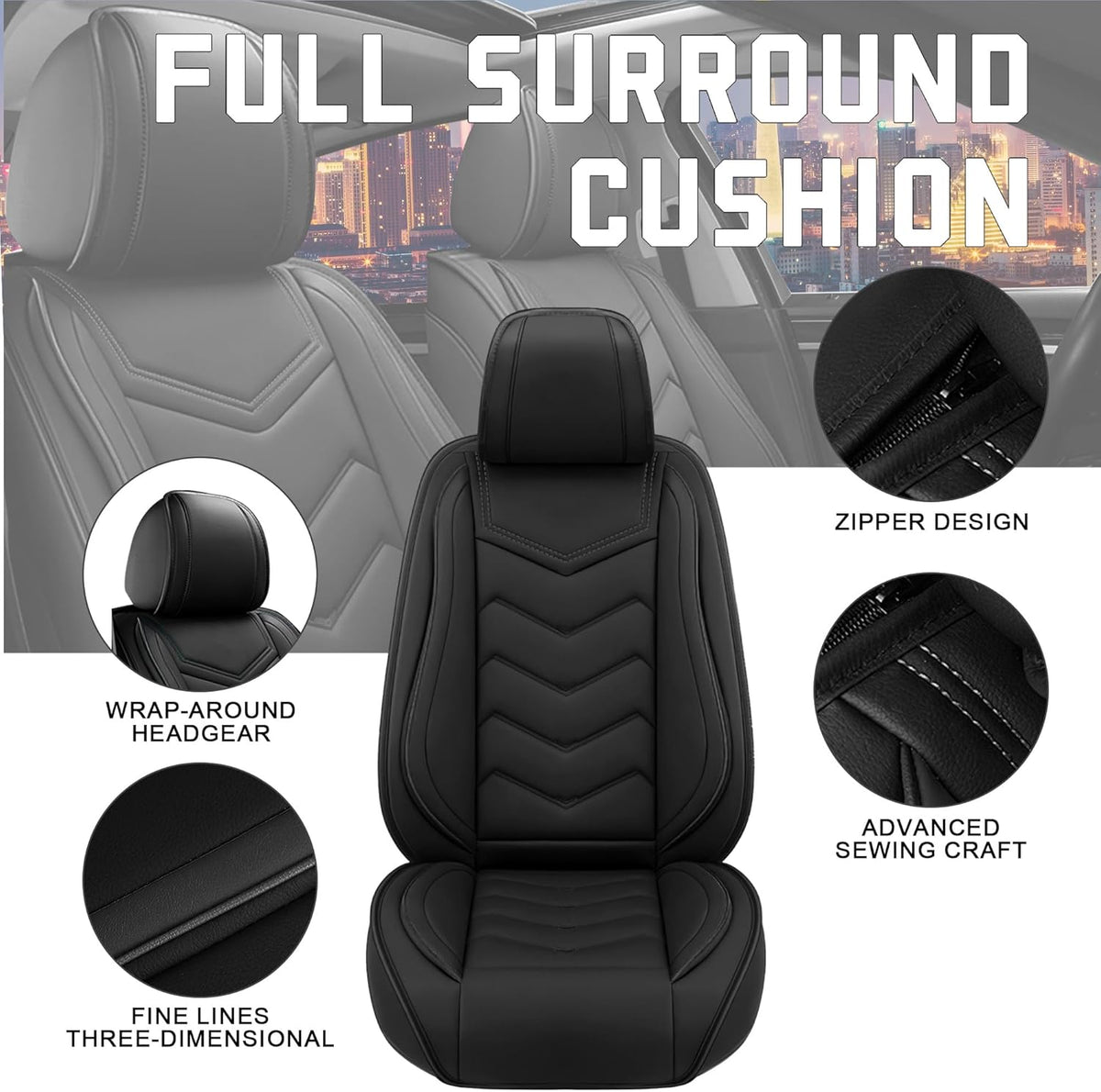 Car Seat Covers for Chrysler Pacifica 2004-2025, Stylish Sport Seat Cover, Premium Nappa Leather Car Seat Cover. Automobile Seat Covers Sets.(Standard 5 Seats/Pure Black)