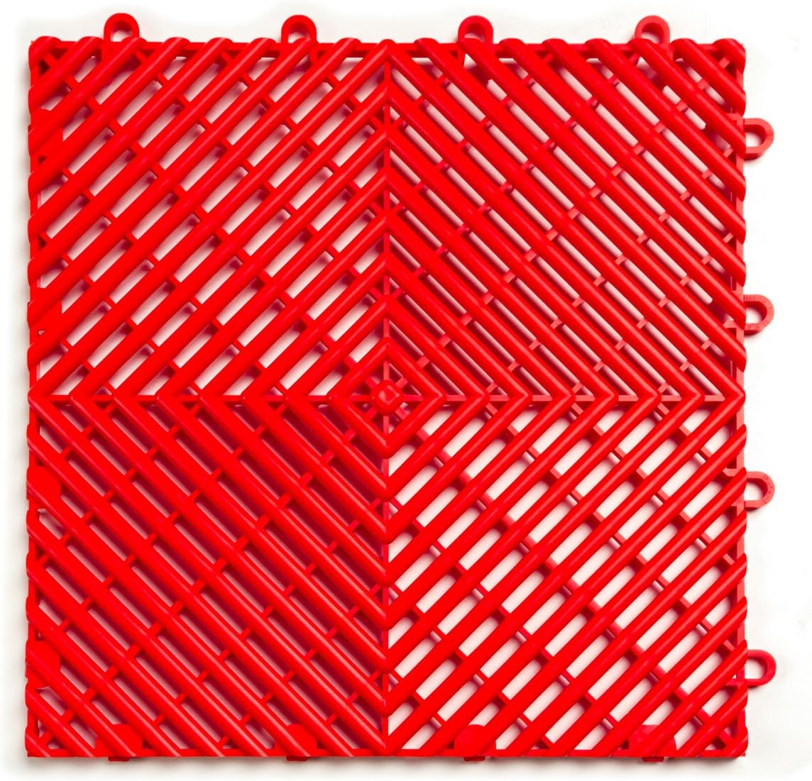 RaceDeck Free-Flow Open Rib Self-Draining Design, Durable Copolymer Plastic Interlocking Modular Garage Flooring Tile (Red, 48 Pack of 12 x 12" Tiles)