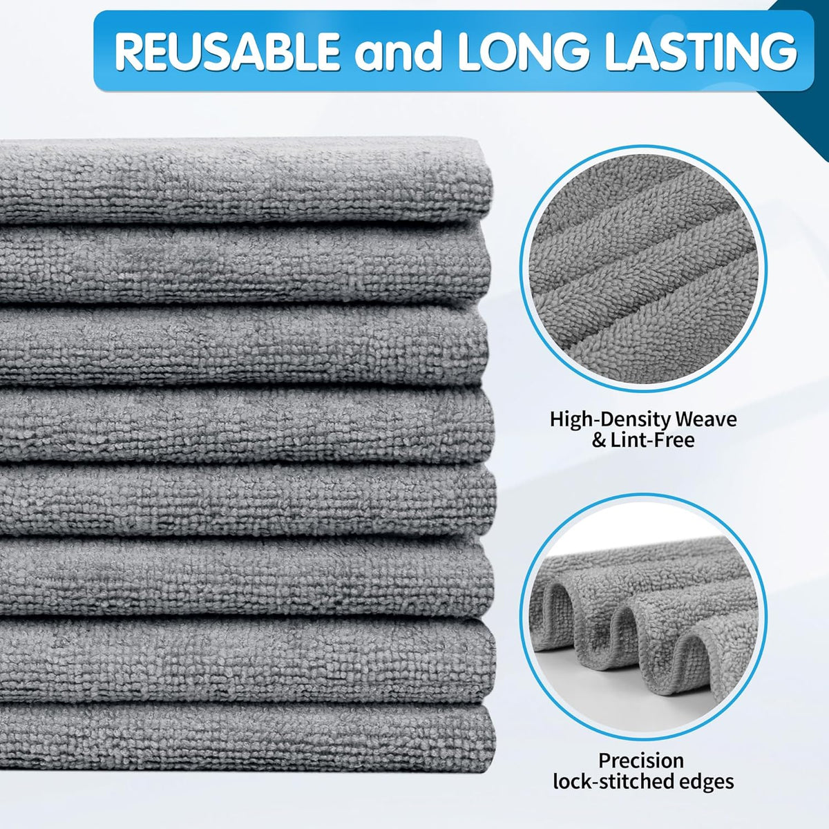 FIXSMITH Grey Microfiber Cleaning Cloth -Pack of 8, Highly Absorbent Cleaning Rags, 16"X12" All Purpose Cleaning Towels for Housekeeping, Kitchen, Car, Lint Free and Reusable Microfiber Towels