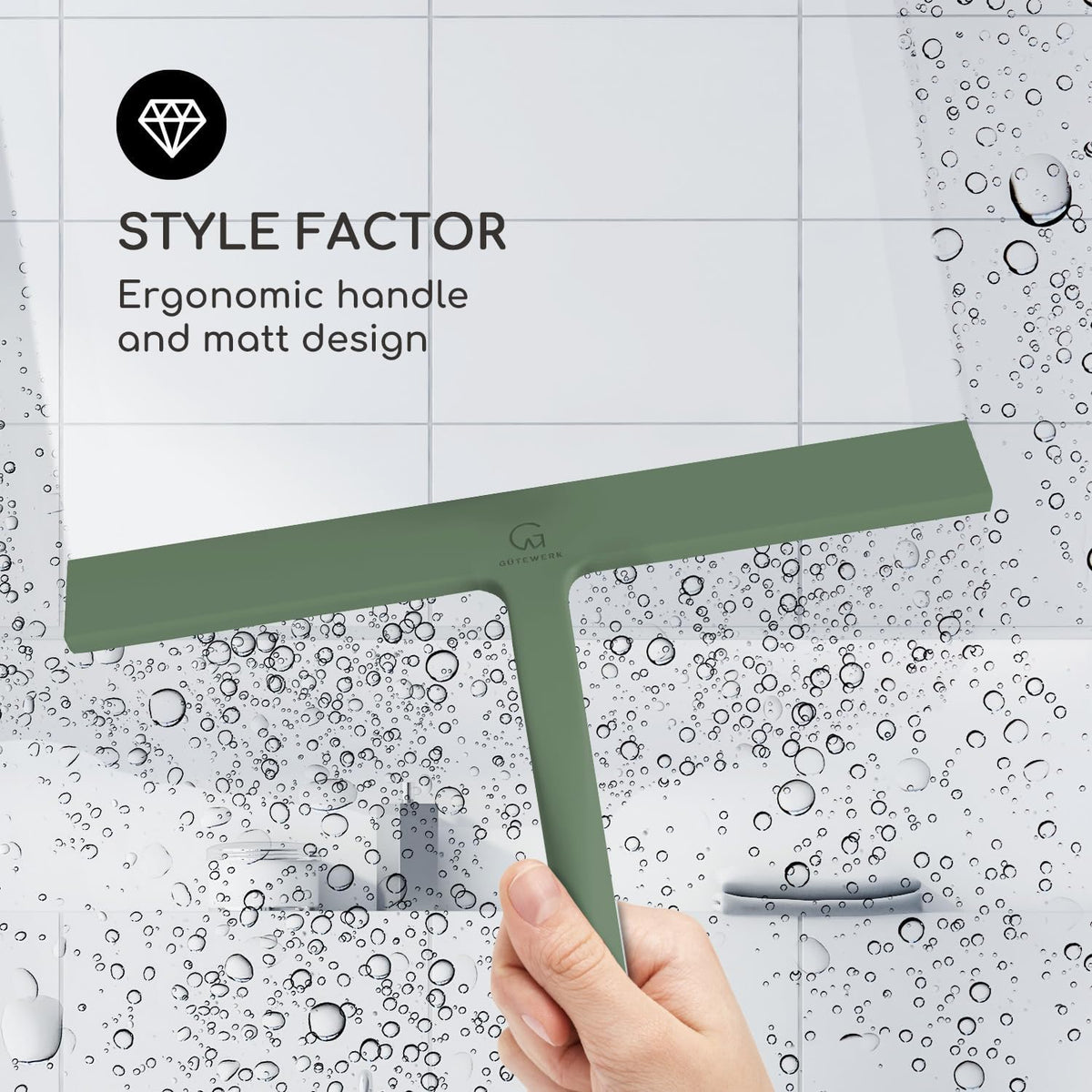 GÜTEWERK Shower Squeegee for Glass Doors, Silicone Window Squeegee, Bathroom and Glass Cleaning - Green - 11 Inch
