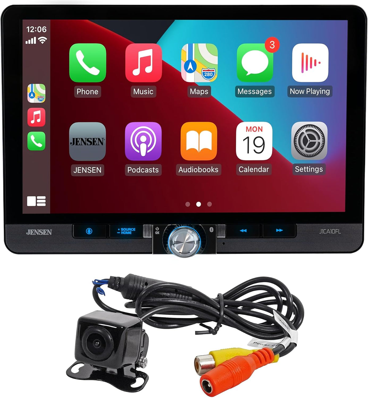 Jensen J1CA10FL-BUC 10.1-inch CarPlay Android Auto Car Stereo with Backup Camera and Additional Camera for Front of Car