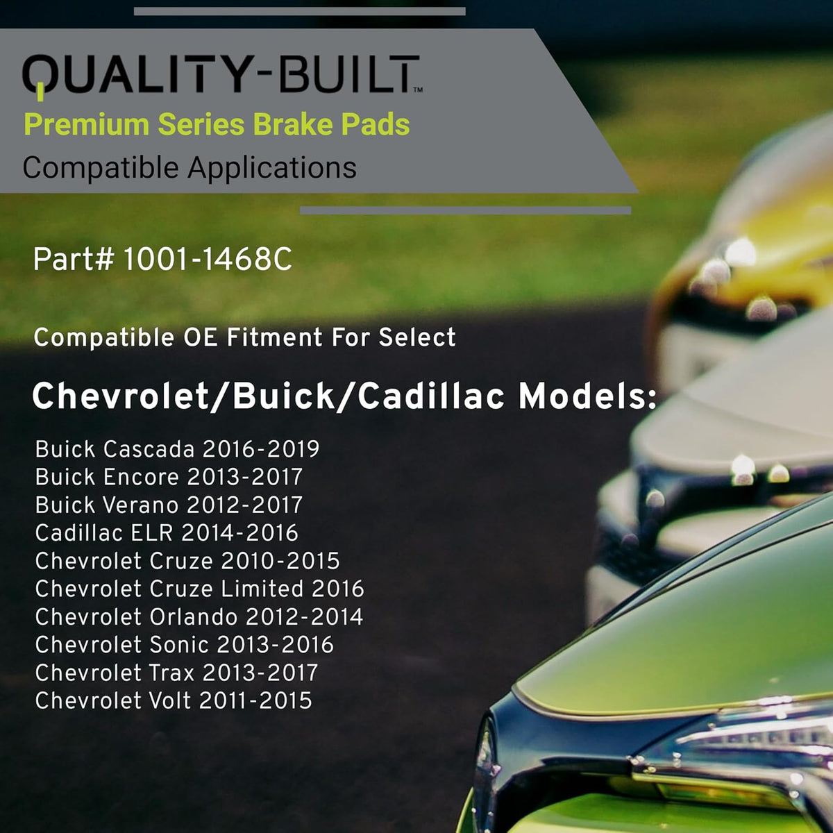 Premium Ceramic Rear Brake Pads (1001-1468C) Compatible with 2010-2019 Buick/Cadillac/Chevrolet (Cascada/Cruze/Cruze Limited/ELR/Encore/Orlando/Sonic/Trax/Verano/Volt)