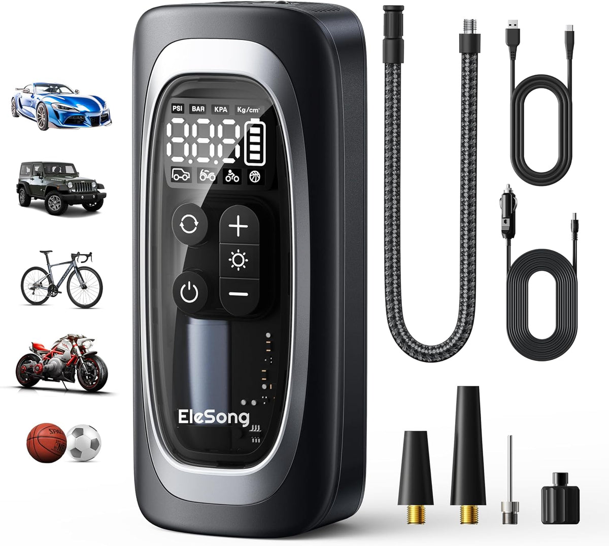 Tire Inflator Portable Air Compressor, 150PSI Air Pump for Car Tires with Digital Pressure Gauge, Bike Tire Pump with LED Light, Auto Shut-Off, Portable Tire Inflator for Car, Bike, Motorcycle, Ball