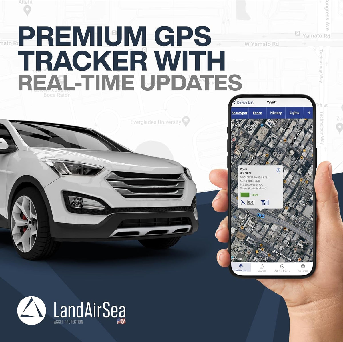 LandAirSea 54 GPS Tracker - Made in the USA from Domestic & Imported Parts. Long Battery, Magnetic, Waterproof, Global Tracking. Subscription Required