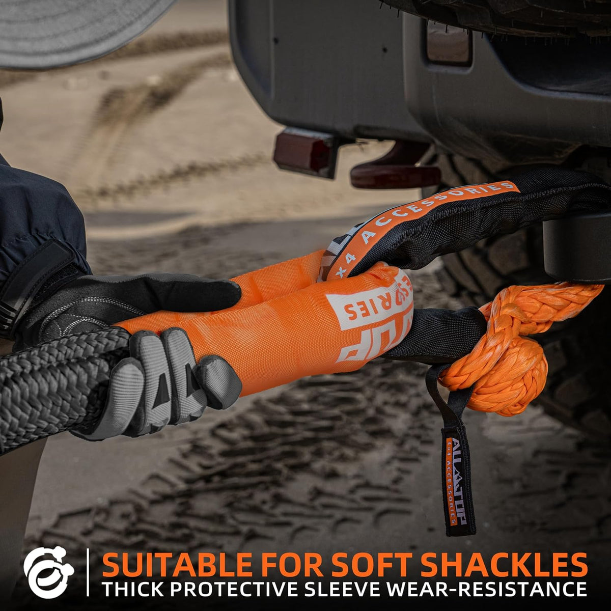 ALL-TOP Kinetic Recovery Rope Kit w/ 2 Soft Shackles, 83000Lbs, 1.5in x 30ft, Heavy Duty 30+% Elasticity, 27600Lbs Work Load Limit for 4x4 Offroad Vehicle(Black)