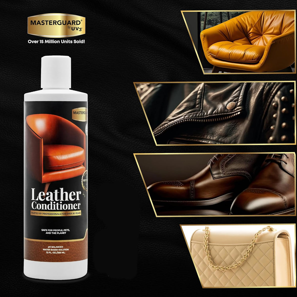 Water Based Solution Leather Cleaner and Conditioner w/ 2 Free Microfiber Cloths - Premium Saddle Soap for Car Interior, Furniture, Shoes, Boots, Couches, and Purses - Leather Restorer & Conditioner
