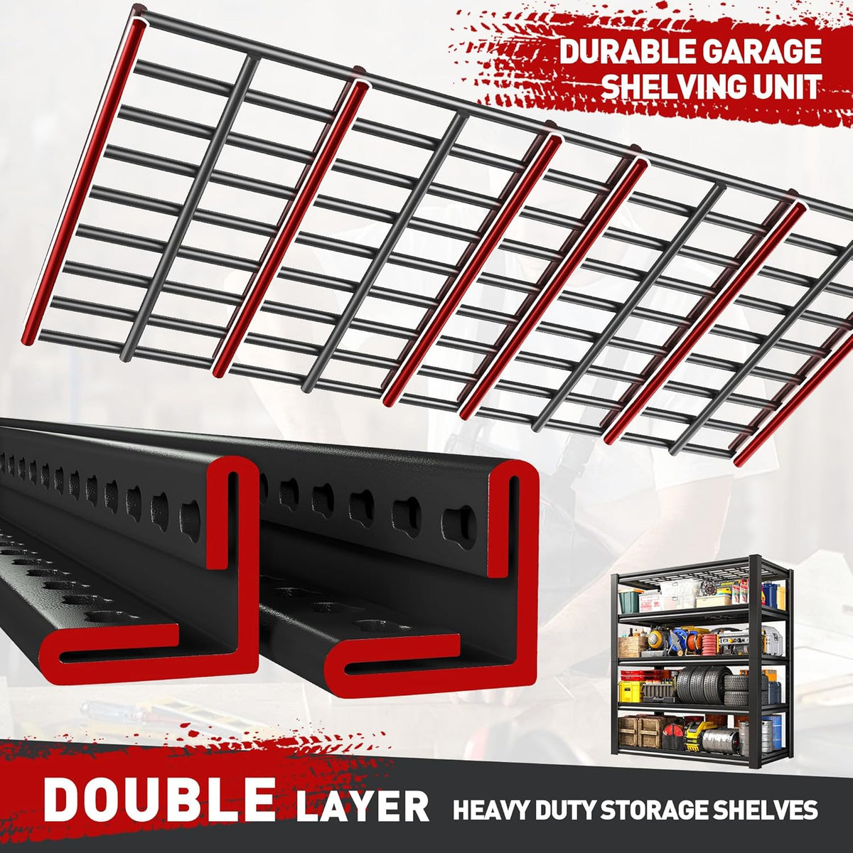 REIBII Garage Shelving 3000LBS, Heavy Duty Storage Shelves, Adjustable Industrial Metal Shelving Unit for Garage, Basement, Pantry, Warehouse,Commercial, 36" W x 16" D x 72" H, 2 Pack