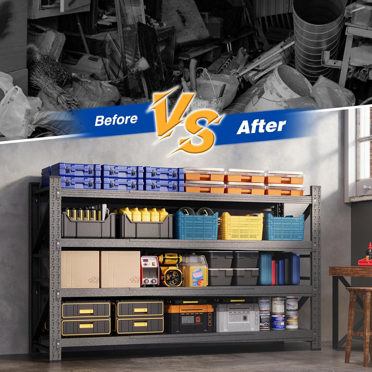 68" W Storage Shelves 8000lbs Garage Metal Shelving Heavy Duty Garage Shelves Adjustable Storage Shelves for Industrial, Factory, (68" W X 24" D X 63.5" H)