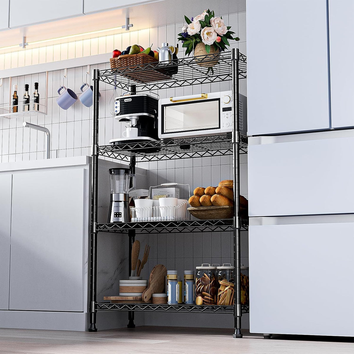 1000 lbs Storage Shelving Steel Heavy Duty 4-Tier Utility Shelving Unit Steel Organizer Wire Rack for Home,Kitchen,Office,Black (13.7" D x 23.6" W x 53.4" H)