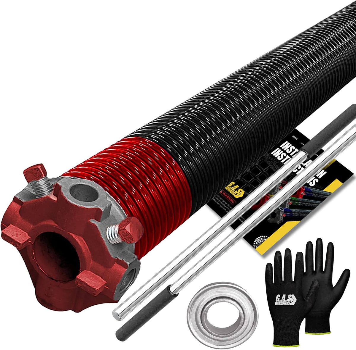 Garage Door Torsion Spring 225x1.75x29 Includes 1” Steel Bearing, Non-Slip Gloves, and Winding Bars for Left Side of Garage Door Precision E-Coating 5-Year Warranty Min. 30,000 Cycles (Red Cone)