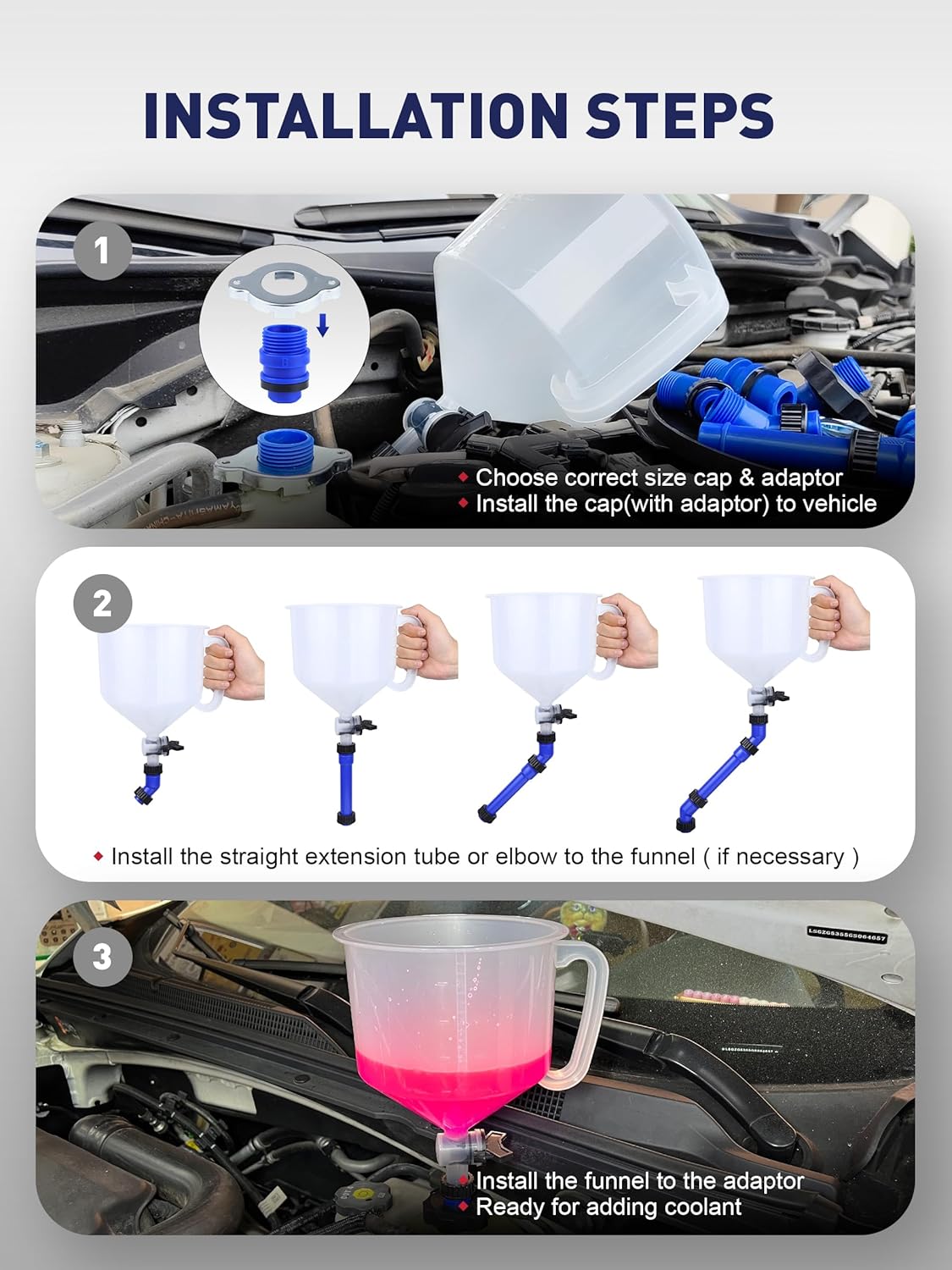 SMART JERRY - Coolant Bleeder Kit, Universal Radiator Burping Funnel, No-Spill Coolant Funnel, Flush Kit