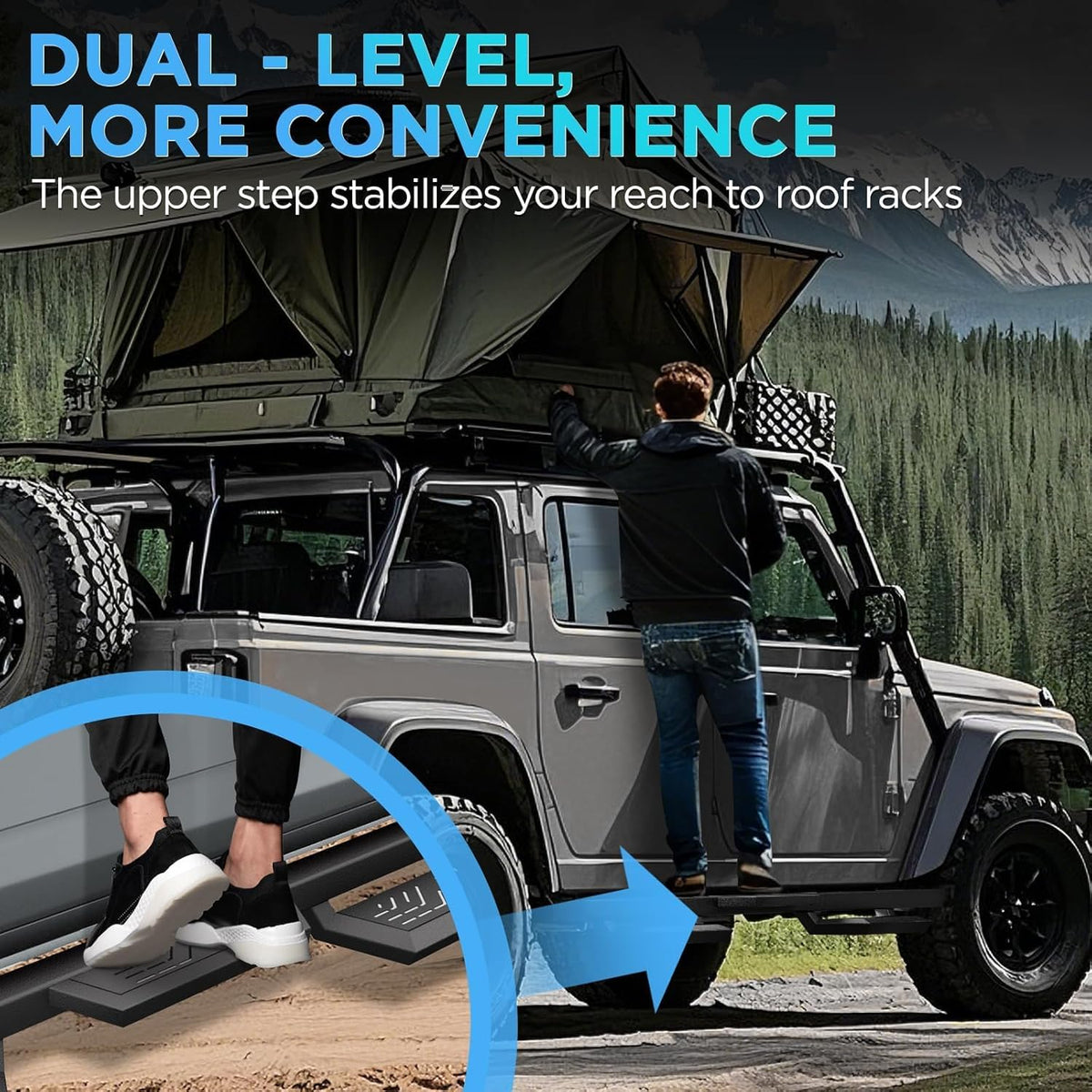 Running Boards Compatible with 2007-2018 Jeep Wrangle JK 4 Doors, Carbon Steel Coated Black Side Steps Nerf Bars