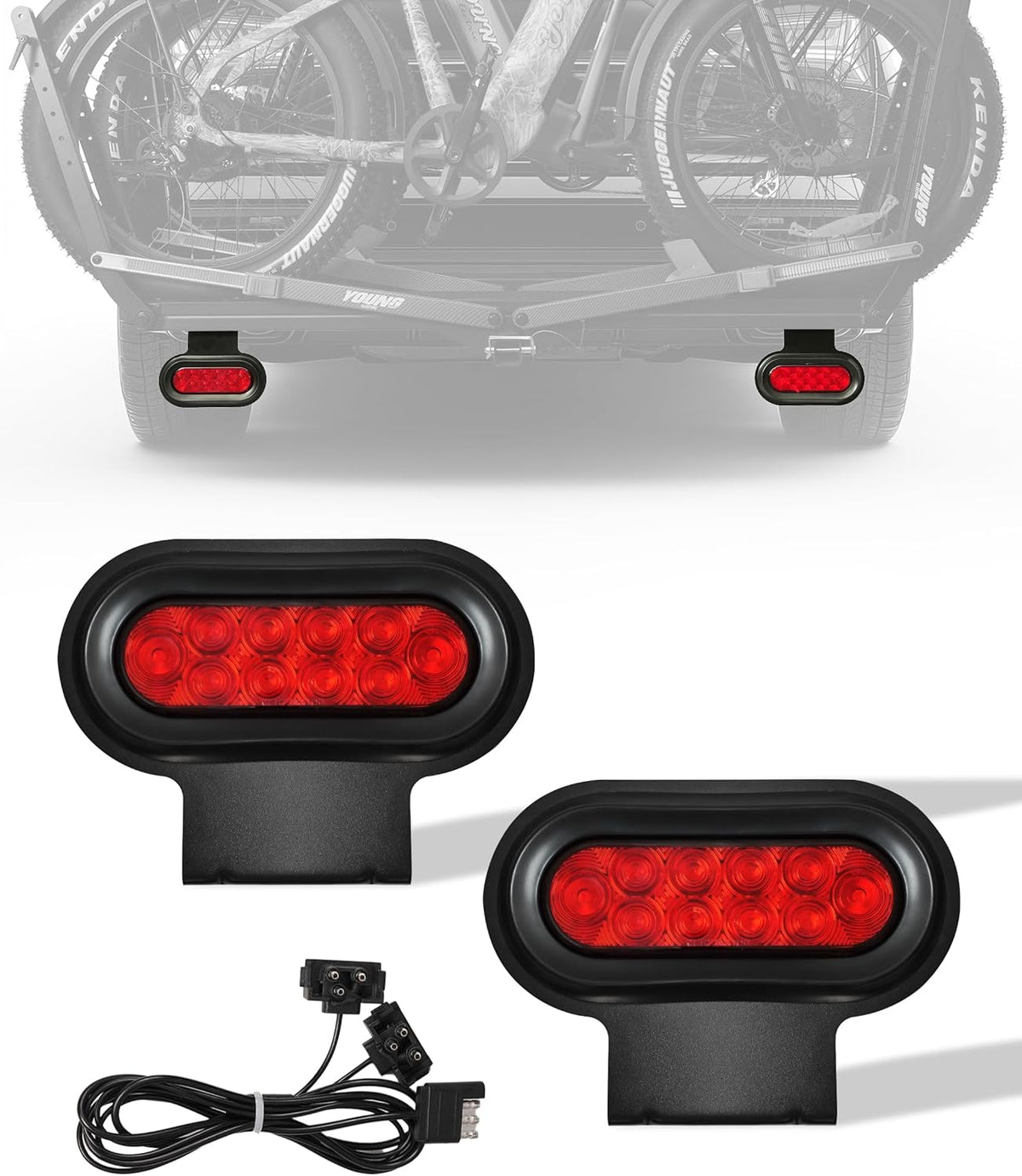 Young Bike Rack Brake Light & Plate Kit, 6 Inch 10LEDs Oval Red LED Tail Light 2PCS, FMVSS108 Certified, Waterproof Stop Turn Signal Tail Lights. Fits Young Hitch Racks #10104186