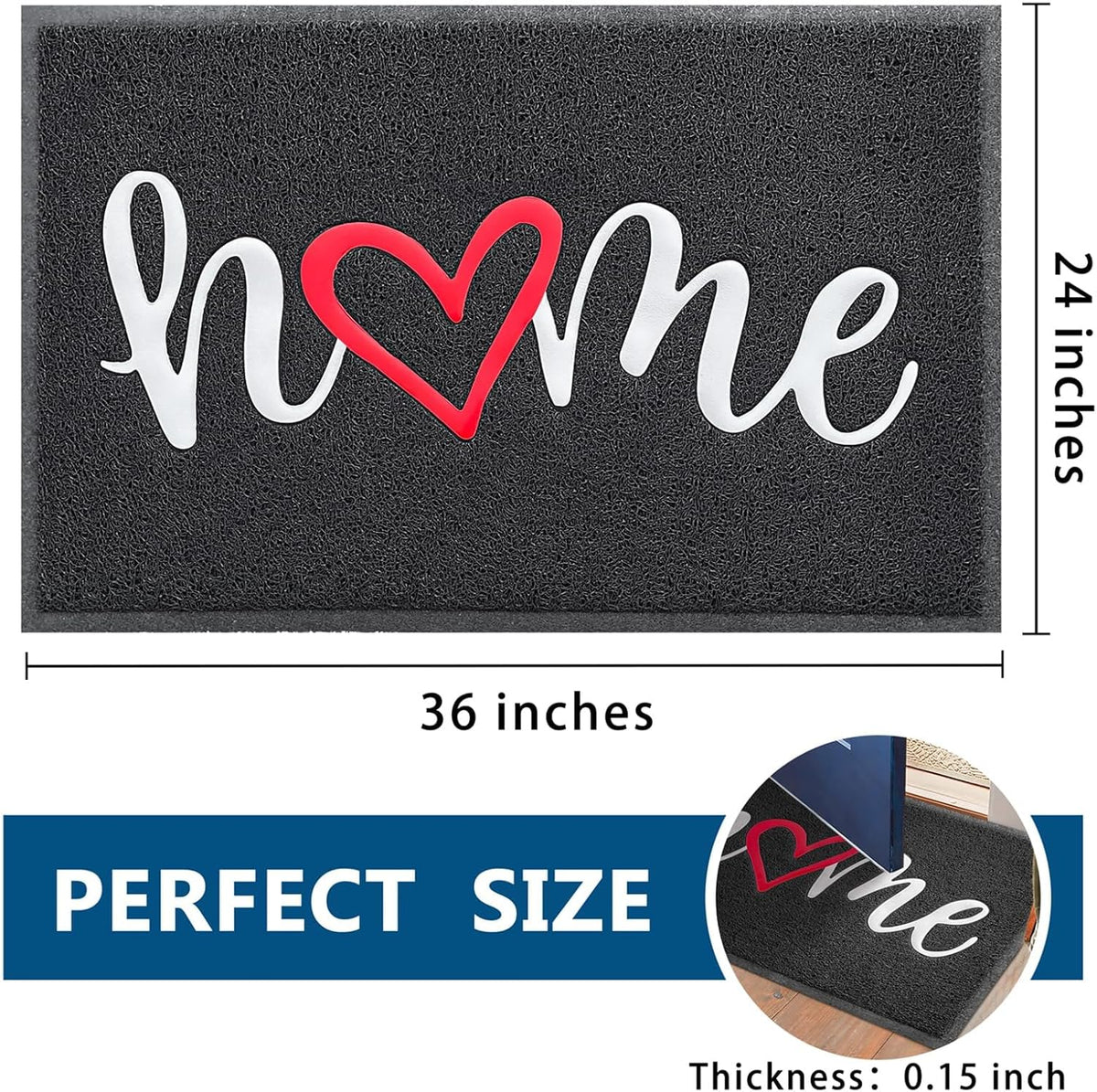 EARTHALL Door Mat Outside Inside Home Doormat, 36"x24",Durable Floor Mat Non Slip Mat Ultra Absorb Mud Easy Clean Front Doormat for Garage, Entryway, Patio, High Traffic Areas, Black