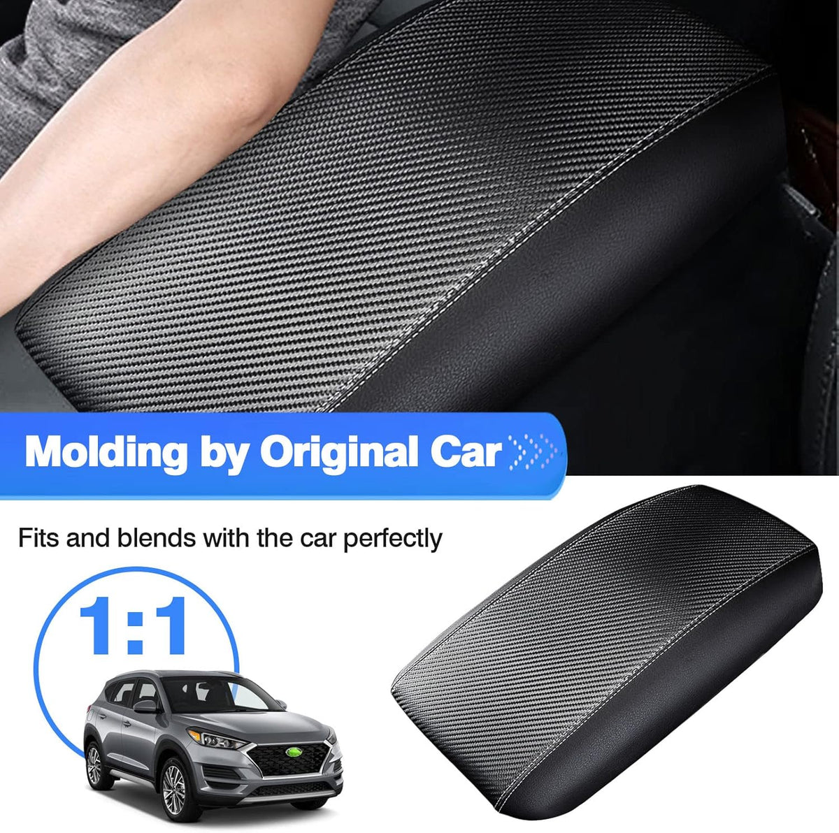 Autorder Center Console Cover for 2016-2019 2020 2021 Hyundai Tucson Accessories Carbon Fiber Armrest Cover Waterproof Anti-Scratch Center Console Armrest Protector Pad